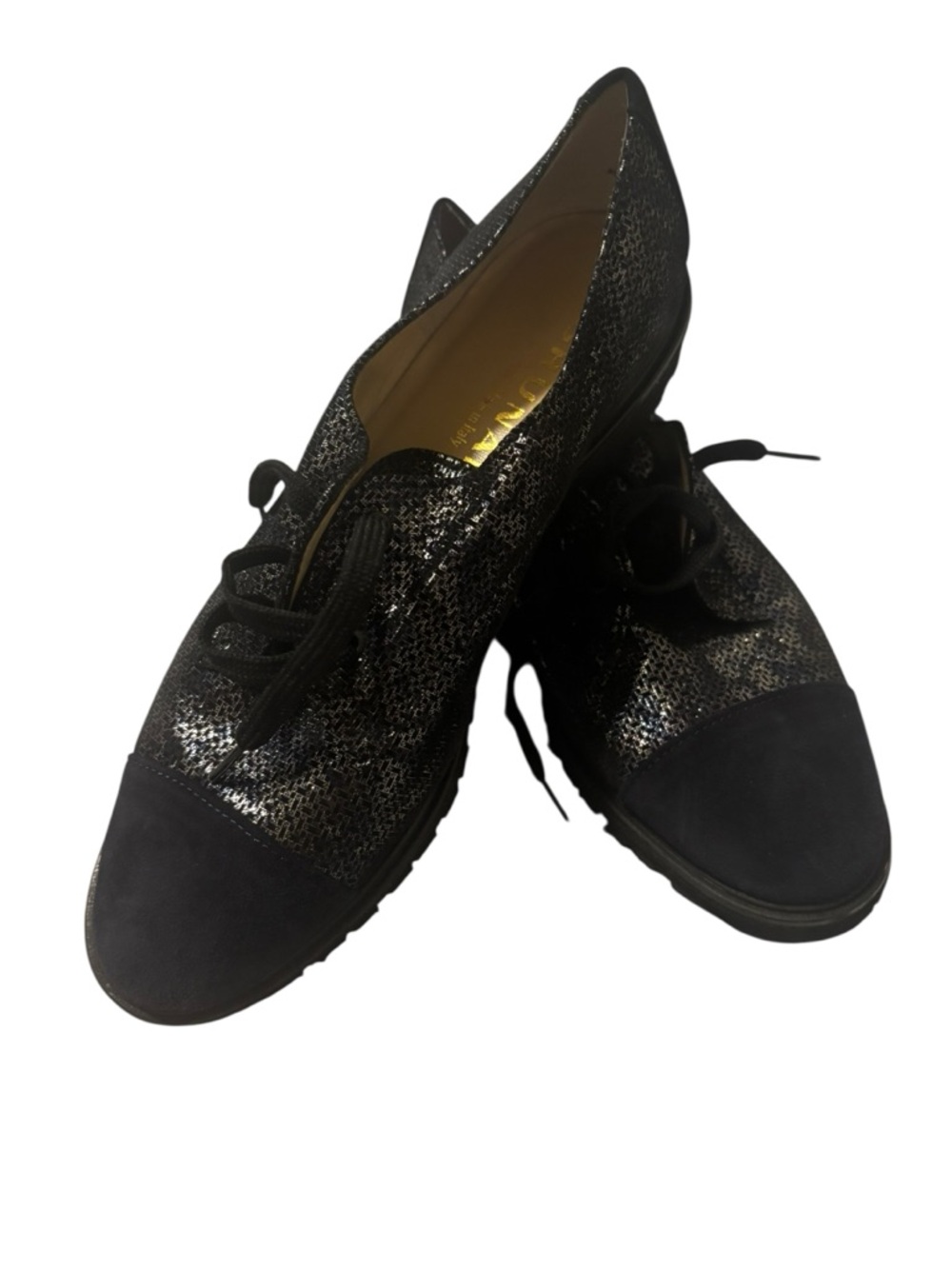 Brunate Italy Women’s Size 39.5 US 9 Lightweight Navy and Metallic Oxford Flats